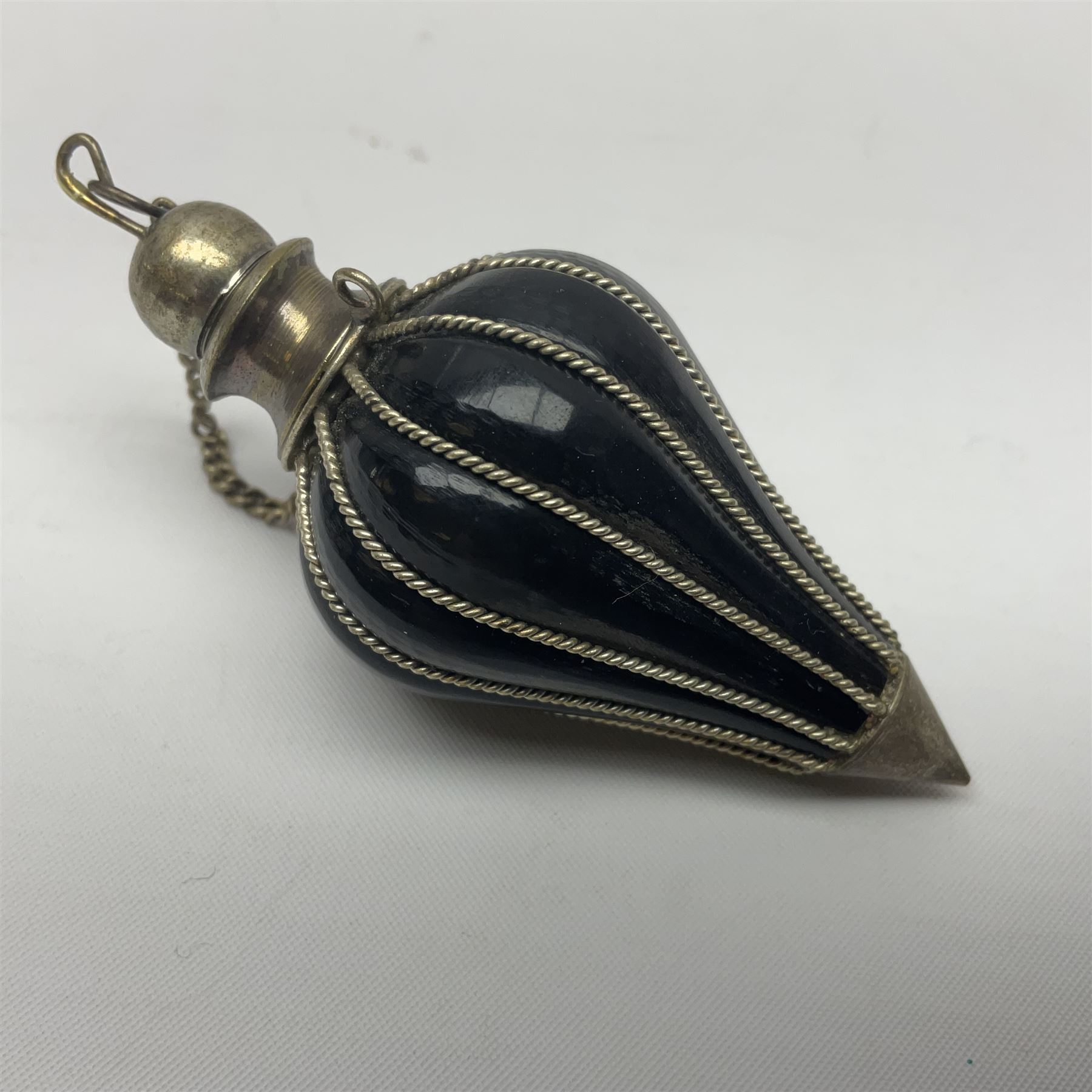 Chinese ceramic bowl, painted with floral and foliate decoration on a white ground, together with a similar much smaller Chinese bowl, painted with mountain scene to centre and covered by basket weave to exterior and a white metal mounted pear shaped scent bottle, largest bowl D11cm