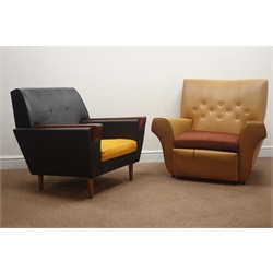  Two mid 20th century vinyl upholstered arm chairs, W93cm  