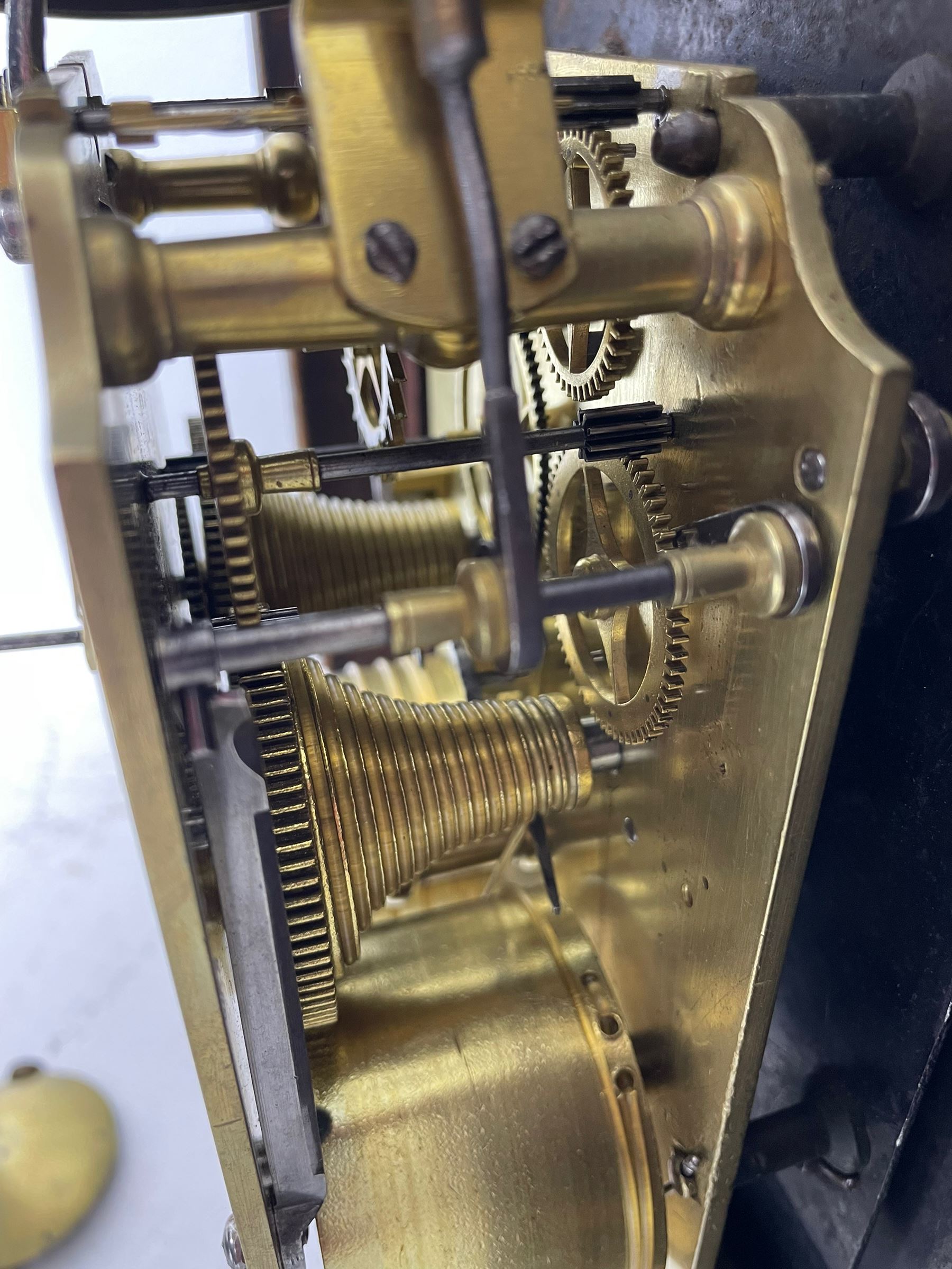Charles Johnson of Wigan - mid-19th century twin fusee mahogany drop-dial wall clock, with an octagonal dial surround with brass inlay, carved fan ears to the glazed box with pendulum adjustment door, 12