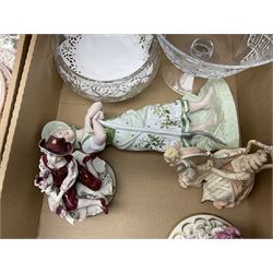 Bradford Exchange 'Shakespearean Lovers' collectors plates, continental figures, Royal Doulton and Dartington Crystal glassware and other ceramics and collectables, in three boxes