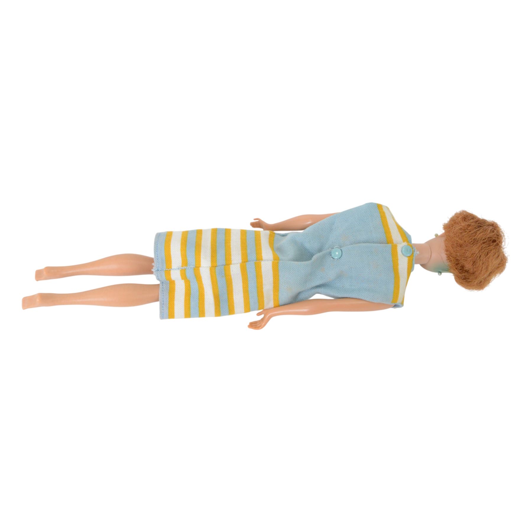 Collection of 1950s/60s Mattel Barbie dolls, including bubble cut Barbie circa 1962, with coral lips, blue eyeliner, red swimsuit and earrings, stamped 'JAPAN' to right foot, Fashion Queen Barbie, in gold and white swimsuit and headscarf, with three different wigs and a Ken doll circa 1961 in red striped shirt and shorts, together with a large quantity of 1960s Barbie and Sindy clothing, two doll stands and booklets