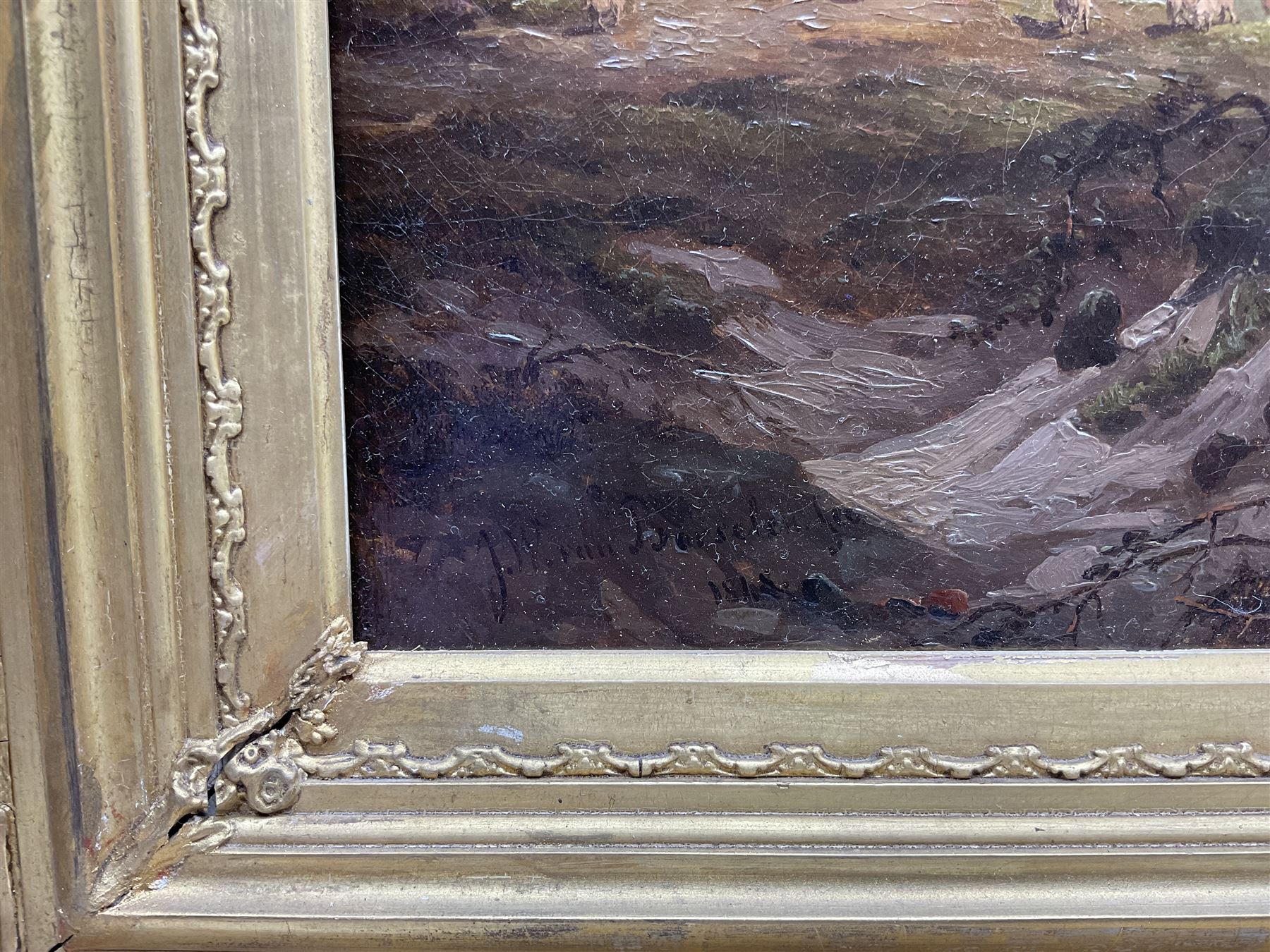 Jan Willem van Borselen (Dutch 1825-1892): Landscape with Travellers, oil on canvas signed and dated 1848, 54cm x 70cm in magnificent original gilt frame 
Provenance: private collection, purchased James Alder Fine Art, Hexham; with Woolley & Wallis 11th March 2015 Lot 474