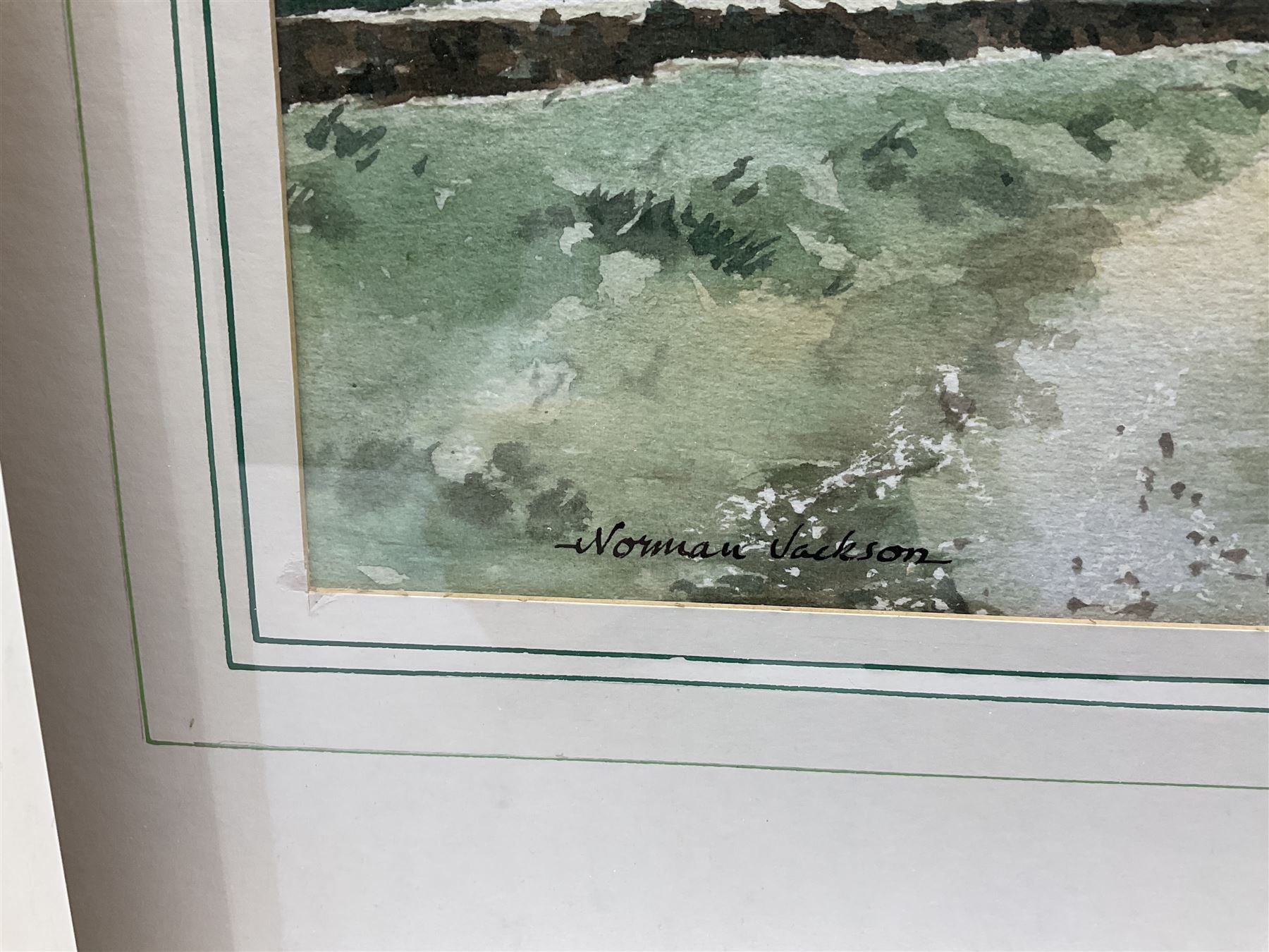 Norman Jackson (British 20th century): Sunset Lake Landscape and Flatland Landscape with Hilly Scene, pair watercolours together with a smaller by the same hand, signed max 31cm x 51cm (3)