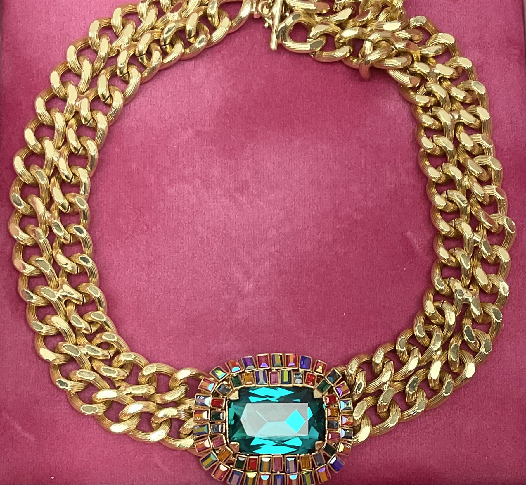 Butler and Wilson jewellery including large crystal rose necklace, crystal bee brooch, blue purple hardstone and crystal choker, gilt collar set with large green and multicoloured crystals and matching bracelet, flower hairclip, blue crystal necklace with two pairs of matching earrings and flower bracelet, all  boxed