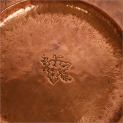 Arts & Crafts Liberty & Co copper charger embossed with stylised leaf design, stamped underneath rim, D44cm