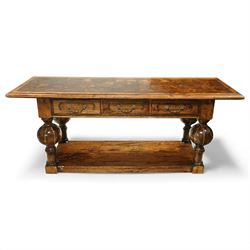 Late 20th century walnut console table, rectangular oyster veneered top with crossbanded b...