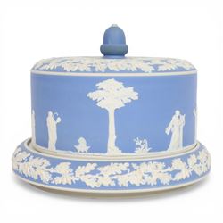 19th century Jasperware cheese dome decorated with classical figures in relief, with borde...