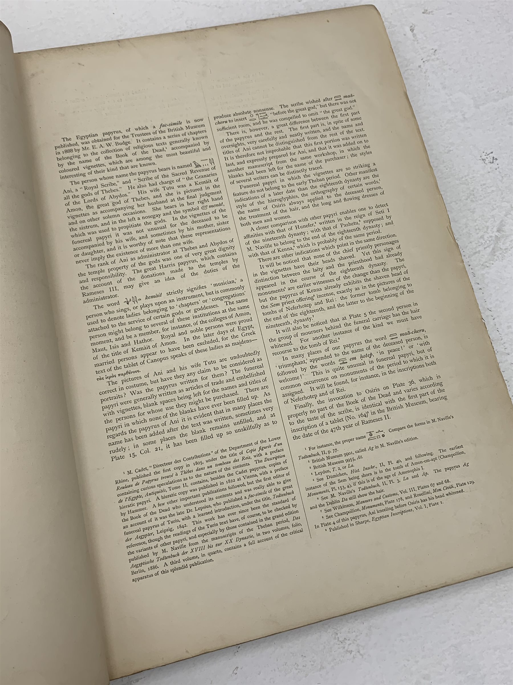  The Book of the Dead - Facsimile of the Papyrus of Ani. 1890. British Museum. Large folio edition. Series of large colour plates. Ex Brighton Public Library with numerous library stamps and library black cloth binding.  