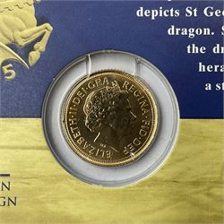 Queen Elizabeth II 2005 gold half sovereign coin, on card