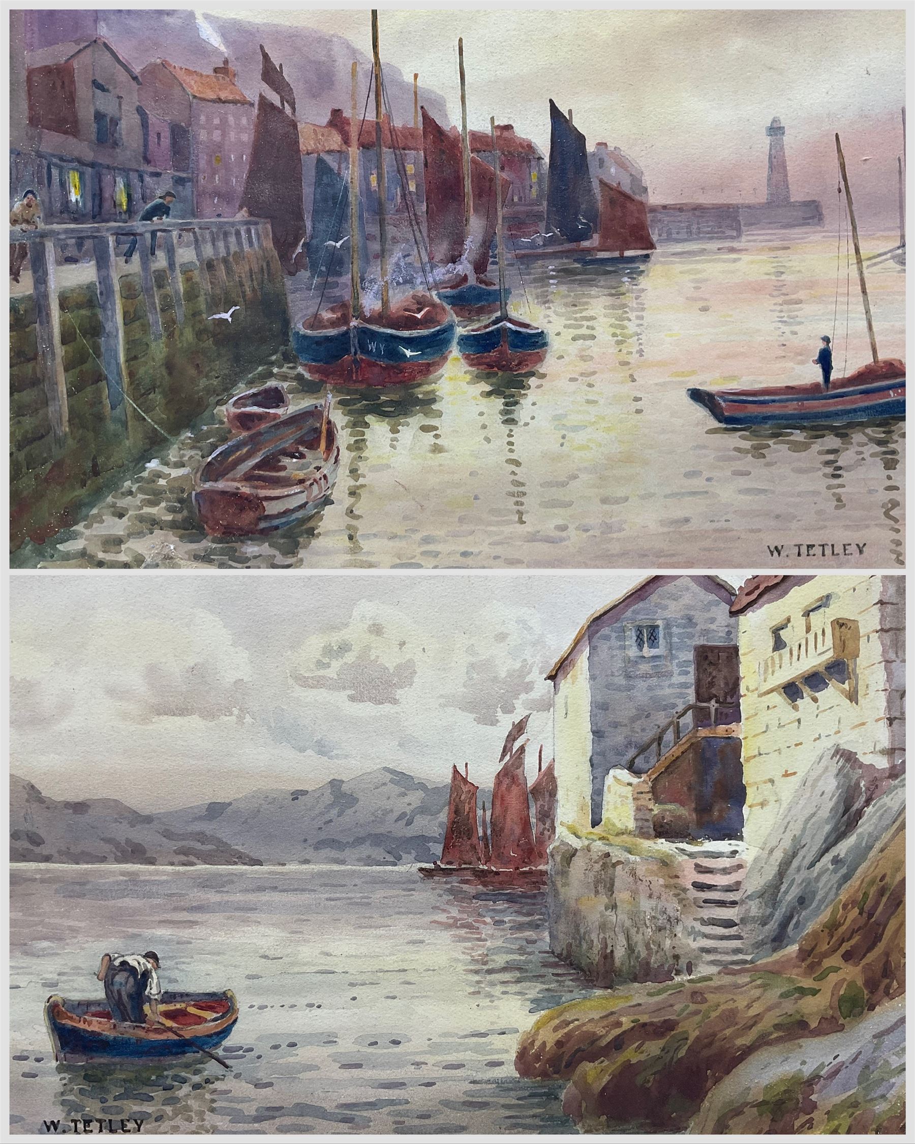 W Tetley (British Early 20th century): Whitby, pair watercolours signed 25cm x 36cm (2) (unframed)