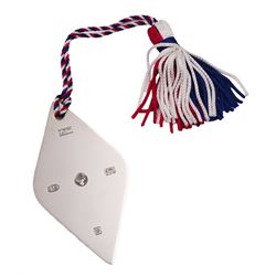 Modern silver bookmark, of diamond form, commemorating the Queen's Diamond Jubilee, with decorative hallmark and red, white and blue tassel, hallmarked Laurence R Watson & Co, Sheffield 2012, H7.5cm