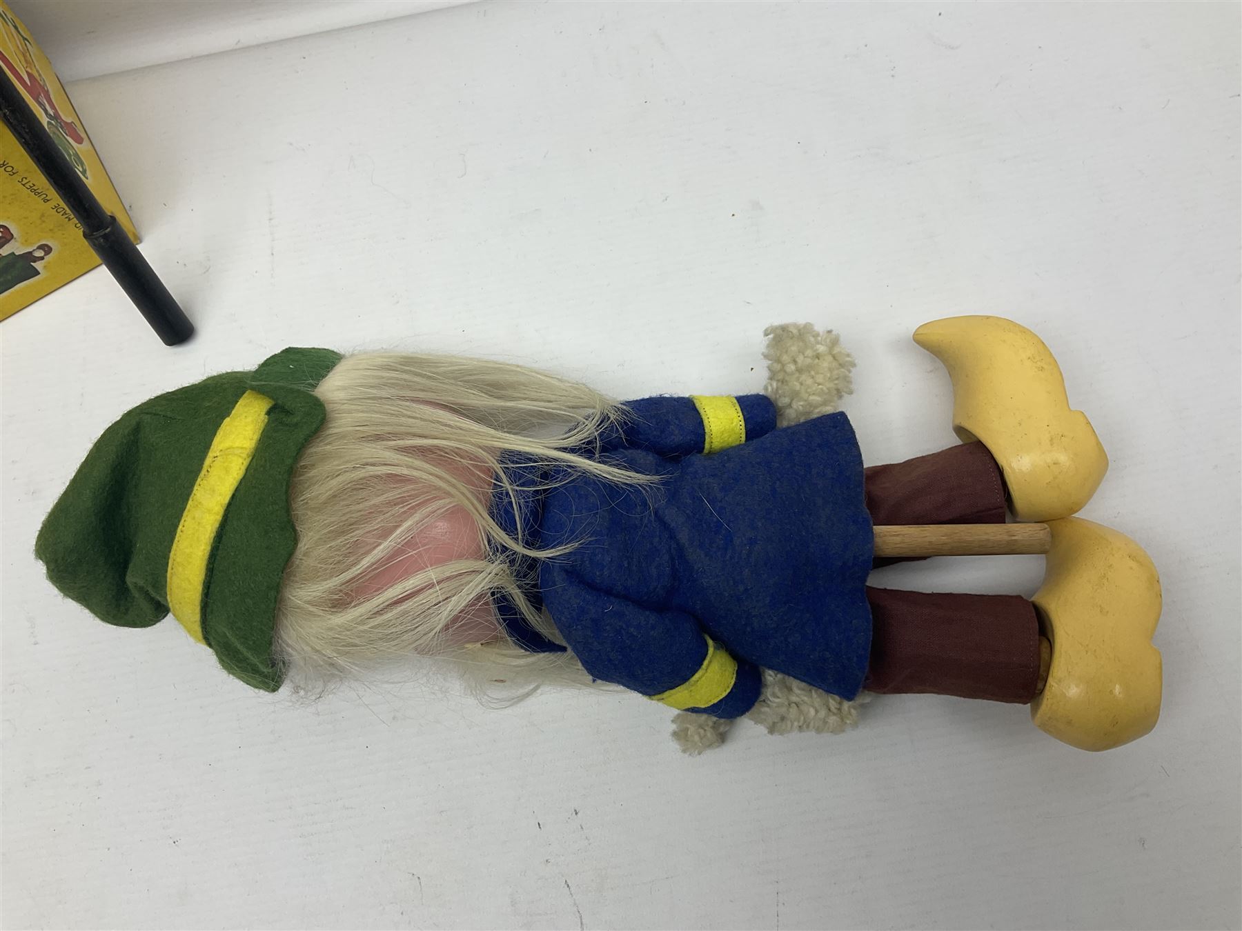 Two Pelham Puppets - The Magic Roundabout Mr. Rusty pole puppet with wool hands and blue  coat dated 1963; boxed; and Type SL Disney Donald Duck; unboxed (2)