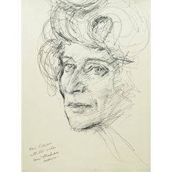 Louis Kahan (Australian 1905-2002): Portrait of Ann Roughly, pen and ink sketch signed and...