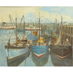  Don Micklethwaite (British 1936-): Fishing Boats and the Regal Lady in Scarborough Harbour, oil on canvas board signed 50cm x 60cm   DDS - Artist's resale rights may apply to this lot    