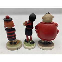 Eleven Robert Harrop figures from the Beano Dandy collection, comprising One Man & His Dawg BDS08, Picnic Desperate Dan BDS04, Fatty BD07, Desperate Dan BD03, Roger the Dodger BD20, Dennis the Menace BD01, Beryl the Peril BD05, Minnie the Minx BD04, Surfing BP03, two Spotty BD16, together with a Genuine Beano Ware lidded box (12)