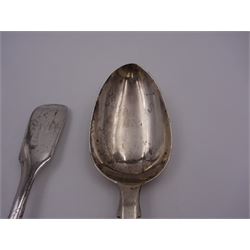 Pair of Victorian Exeter silver Fiddle pattern table spoons, hallmarked Robert Williams & Sons, Exeter 1851