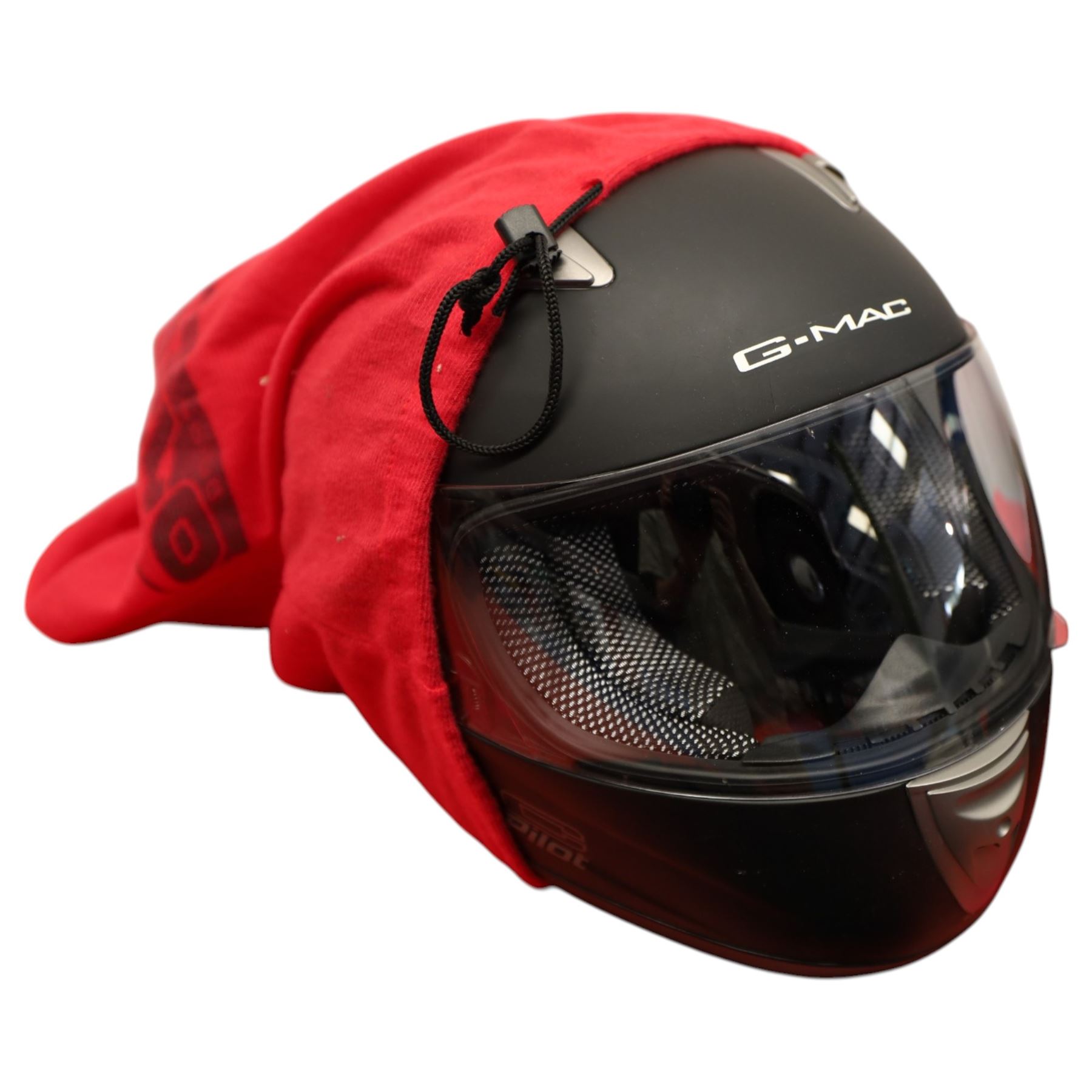 Collection of motorcycle clothing including MCS jacket, two pairs of gloves and two helmets 