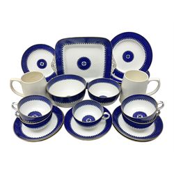 Two Wedgwood Keith Murray tankards and a Wedgwood blue and white part coffee service
