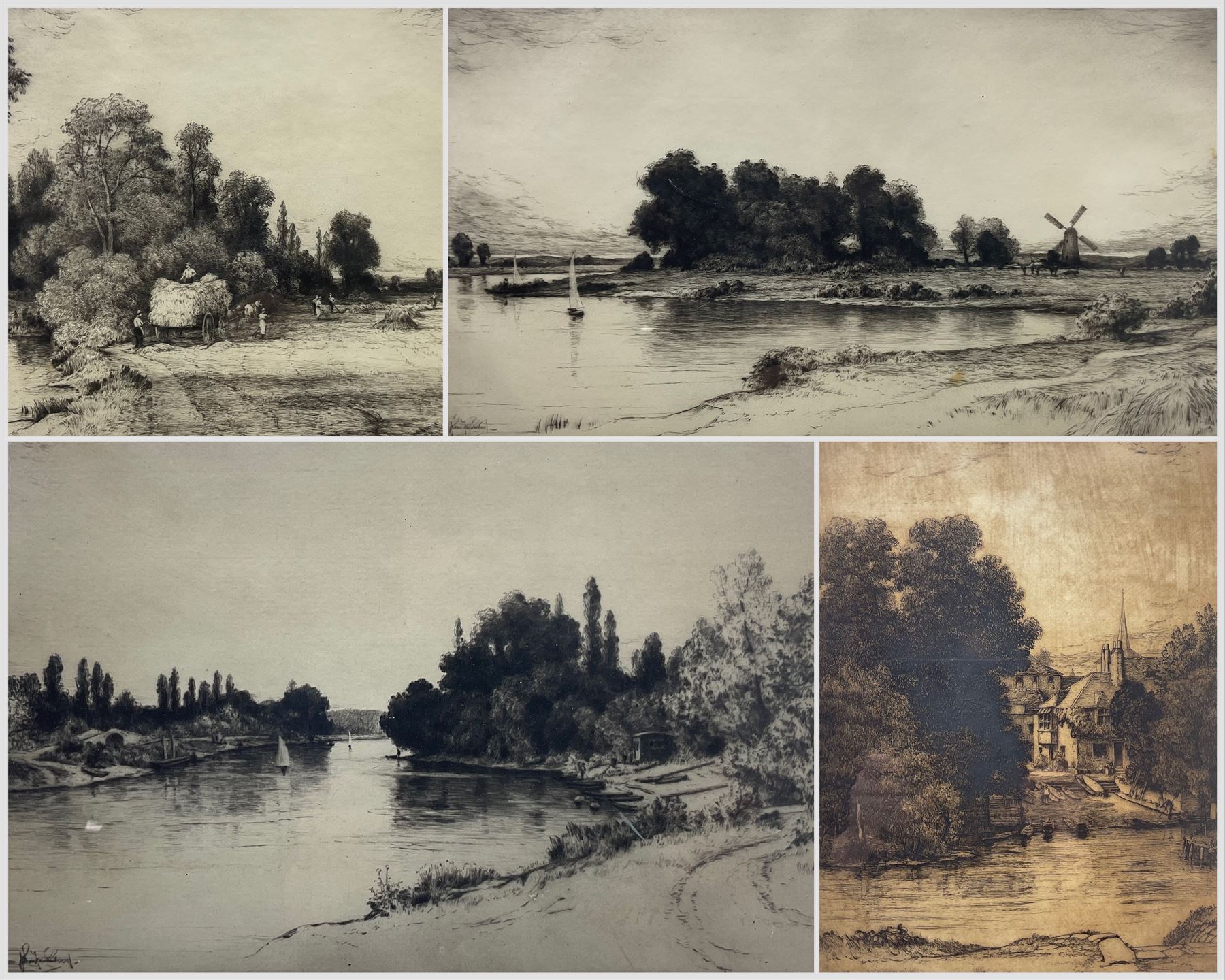 John Firthwood aka John Fullwood (British 1854-1931): Landscape and River Scenes, set of four etchings signed in pencil, one labelled 'Fullwood' verso max 22cm x 40cm (4) 