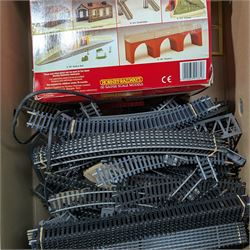 Quantity of OO gauge model railway, Meccano and other items and a pine toy box