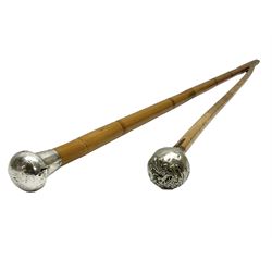 Bamboo walking cane with silver-plate to