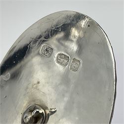 George III silver bachelors teapot, of oval form with wooden scroll handle and finial, the body chased with armorial crest and ribbon swag and foliate detail, hallmarked Samuel Godbehere & Edward Wigan, London 1793, including handle H9cm