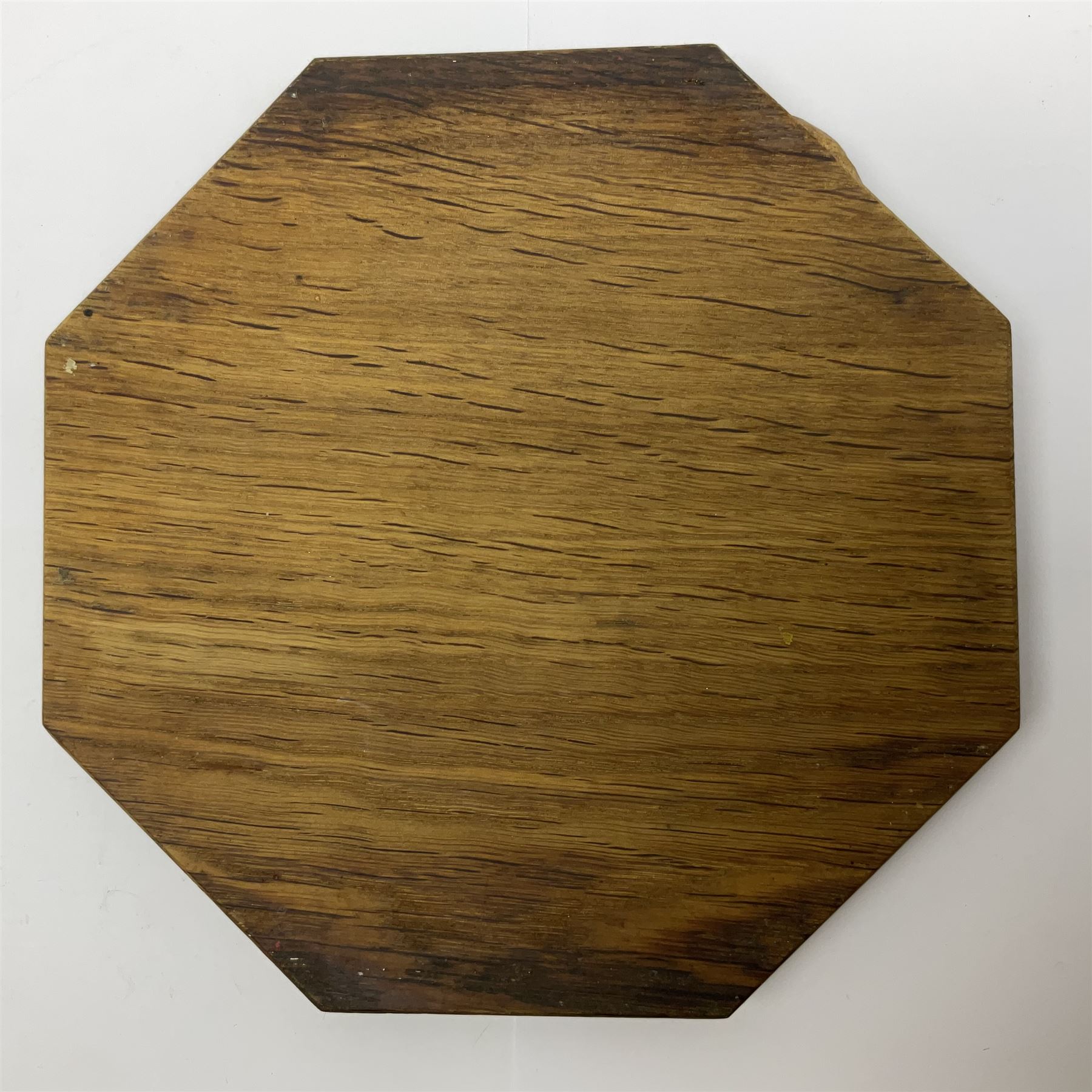 Mouseman - oak octagonal chopping board or teapot stand, moulded edge carved with mouse signature, by the workshop of Robert Thompson, Kilburn