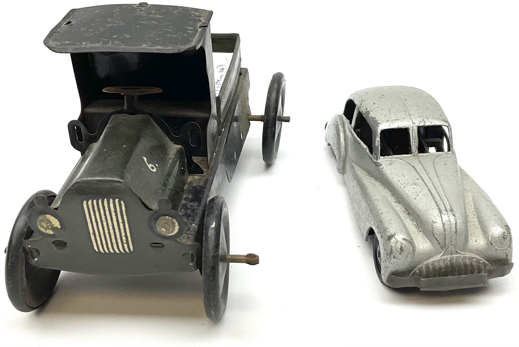Wells Brimtoy/Pocketoy - eight tin-plate/clockwork or friction-drive vehicles comprising London Trolley Bus, two Double Decker buses, Tour Coach, Greenline Coach, open truck, boxed British railways van and Steam Roller; seven unboxed; and Pocketoy die-cast clockwork saloon car  (9)
