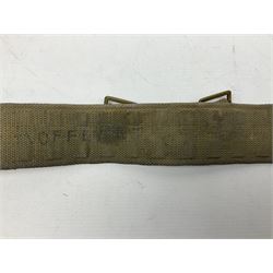 WW2 British black felt beret with Pioneer Corps cap badge, with Kangol Wear maker's mark dated 1943; and a British Army green webbing belt (2)