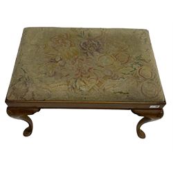 George II style mahogany stool, Cabriole leg with shell motif, needlework seat