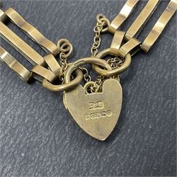9ct gold gate bracelet, with heart locket clasp