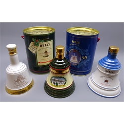  Three Wade Bell's Whisky commemorative bell shaped decanters - 75cl Christmas 1989 and 90th Birthday of H.M. Queen Elizabeth The Queen Mother 1990, both boxed, and 50cl Birth of Prince William of Wales 21st June 1982, unboxed, all 43%, 3btls  