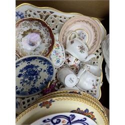 Quantity of ceramics to include Mason's Ironstone, Royal Crown Derby, Delft style, Spode etc in two boxes