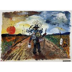 Bernard Hesling (Australian 1905-1987): 'Par Avion', vitreous enamel on metal signed titled and dated '71, 38cm x 54cm