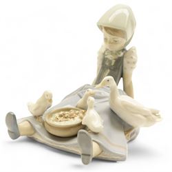 Two Lladro figures, comprising My Hungry Brood no. 5074 and Girl with Turkey no 5066