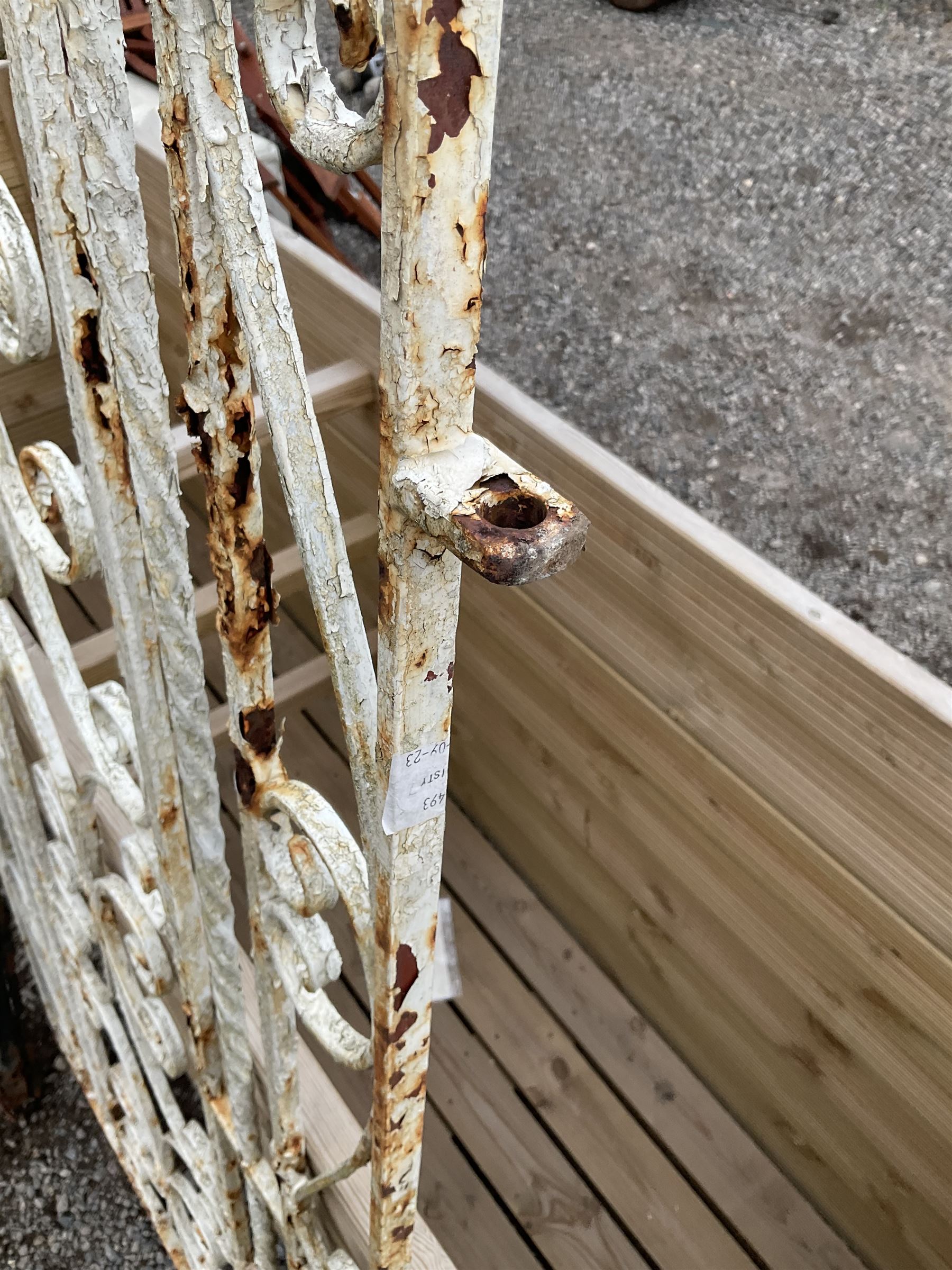 Two wrought iron garden gates painted in black and white - THIS LOT IS TO BE COLLECTED BY APPOINTMENT FROM DUGGLEBY STORAGE, GREAT HILL, EASTFIELD, SCARBOROUGH, YO11 3TX