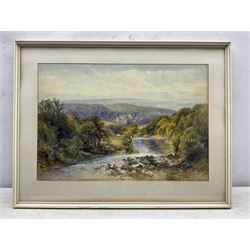 James Stephen Gresley (British 1829-1908): River Landscape, watercolour signed and dated 1887, 38cm x 55cm