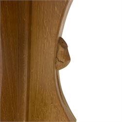 Mouseman - oak occasional table, octagonal adzed top on cruciform base with sledge feet, carved with mouse signature, by the workshop of Robert Thompson, Kilburn 