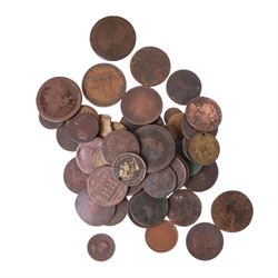 Great British and World coins, including approximately 100 grams of pre-1947 silver, three 1797 cartwheel two pence coins, further pre-decimal coins, spade guinea tokens, etc
