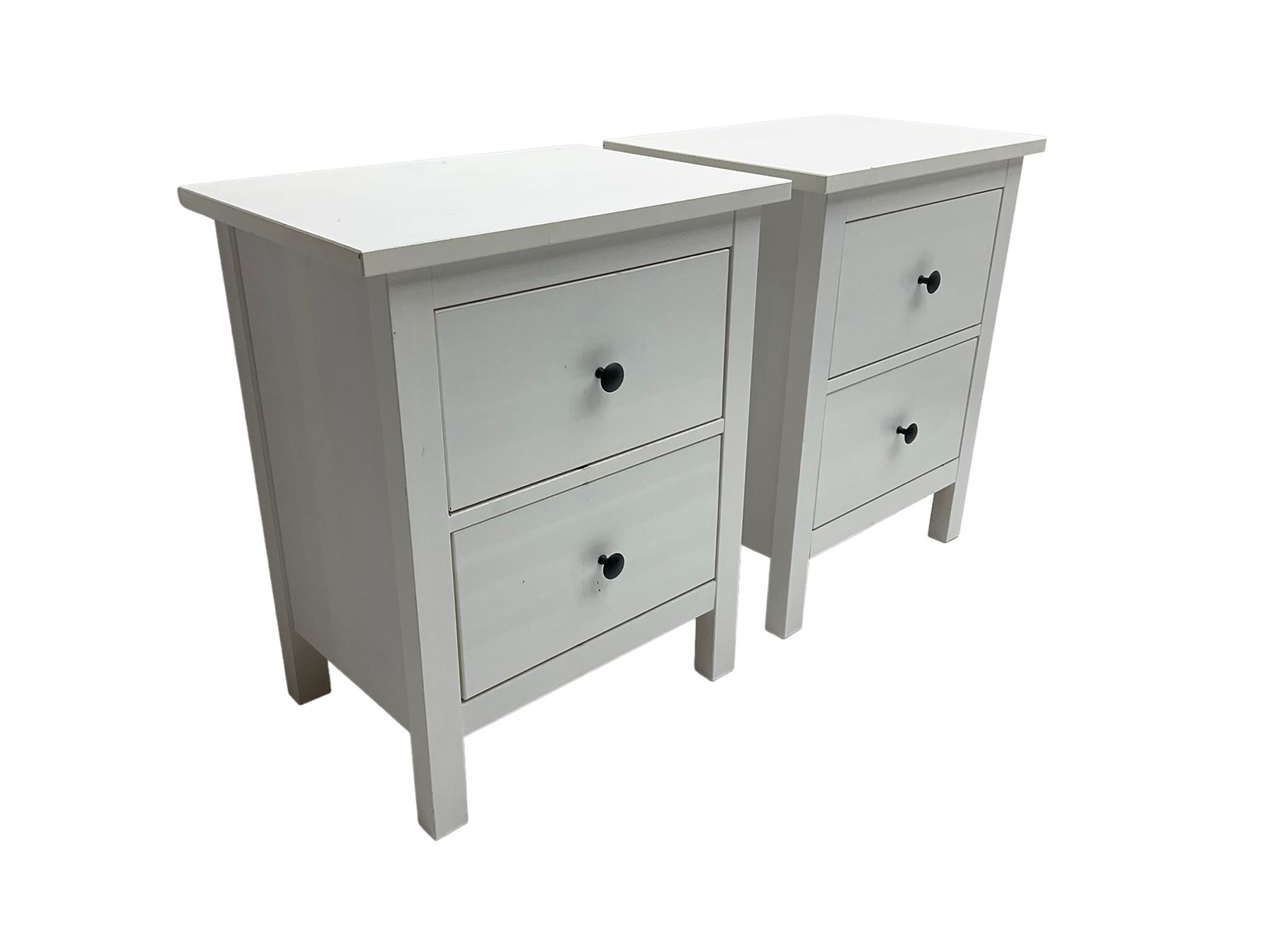 IKEA - 'Hemnes' white finish straight-front chest, fitted with two short and four long drawers; and IKEA - 'Hemnes' pair white finish bedside chests, fitted with two drawers