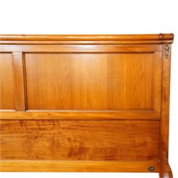 And So To Bed - 6ft super king cherry wood sleigh bed, with turned rails above a panelled head and footboard, with applied brass flowers and foliate mounts, raised on square tapering supports