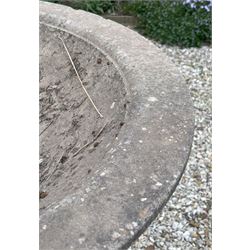 Reconstituted stone shallow urn / bowl planter, raised on a scrolled and fluted base. H43cm, D87cm. - COLLECTION BY APPOINTMENT FROM: The White House, Thirsk Road, Easingwold, York, YO61 3NF - CALL 01723 507111 TO ARRANGE