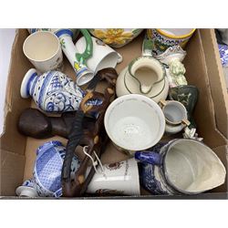 Wedgwood jasperware trinket box, commemorative ware, blue and white ceramics and a collection of other ceramics and collectables in five boxes