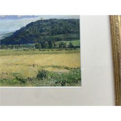 William Howden Howland (British Early 20th Century): 'View Across the Country from Minehead Somerset with Dunster Castle' and 'Swanage Mill Pond', pair watercolours signed with one dated 1929, titled on label verso 24cm x 37cm (2)