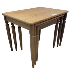 G-Plan - teak nest of three tables, rectangular top raised on turned supports