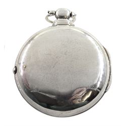 19th century silver pair cased verge fusee pocket watch by John Roberts, London, No. 9388, round pillars, pierced and engraved balance cock decorated with a mask, silver champleve dial depicting a nude female standing on a bridge amongst the stars, wandering hour dial with Arabic five minute markers and single hand, bull's eye glass, case by George Richards London 1832