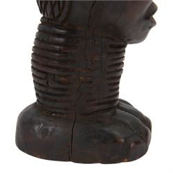 Kuba cup, African carved wood wine cup in the form of a female head, H31cm