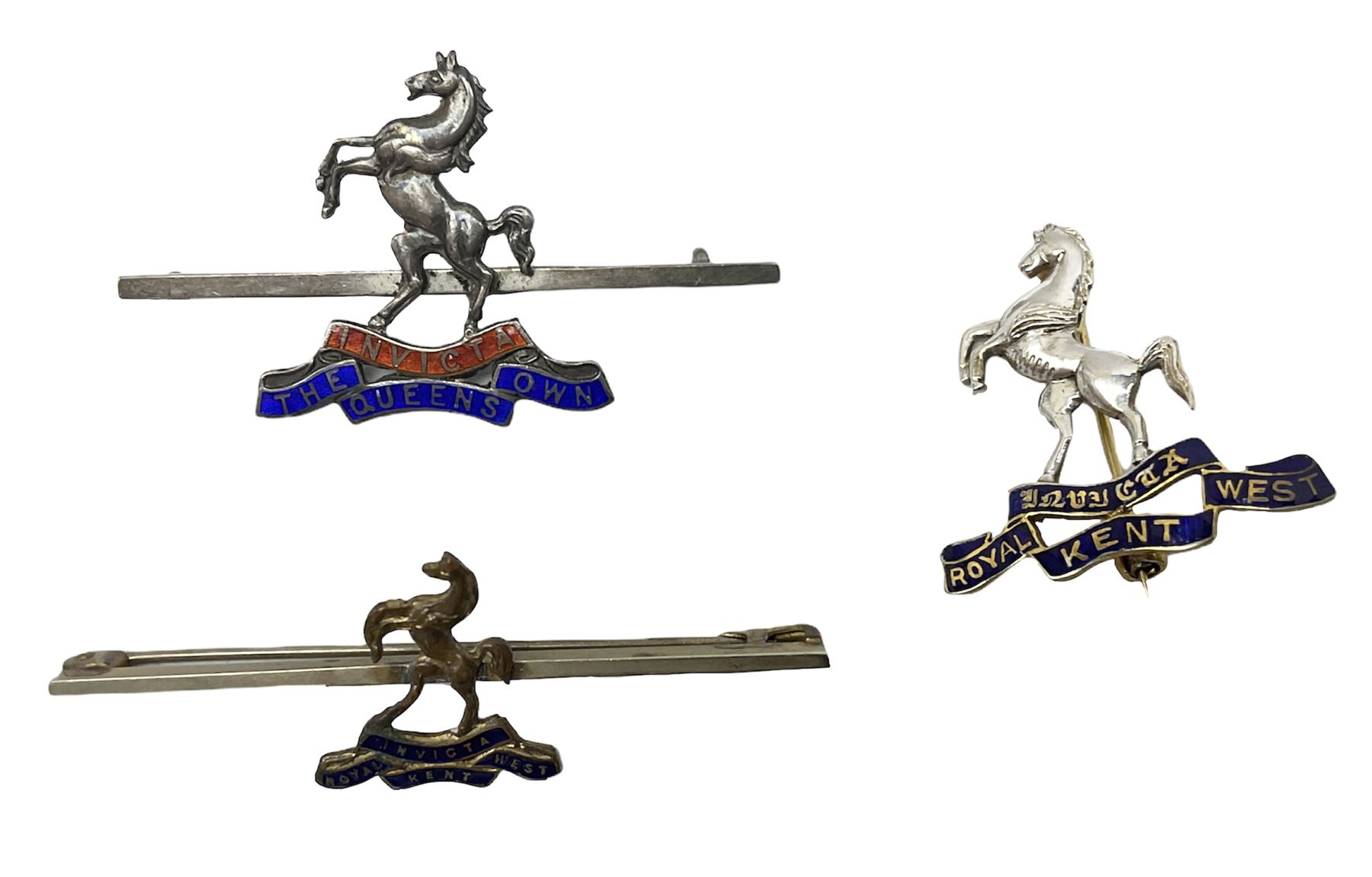 Royal West Kent regiment 9ct gold and enamel sweetheart brooch; The