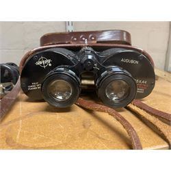 Pair of Swift Audobon 8.5 x 44 binoculars in leather case, together with dagger with wooden handle, two other pairs of binoculars, other collectables 