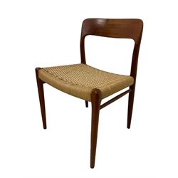 Niels Møller for J L Møllers Møbelfabrik - set of four mid-20th century teak 'Model 75' dining chairs, woven seats